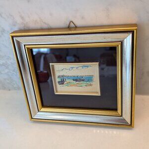 Vintage Italian Fisherman and Sail Boats Picture with Goal Leaf